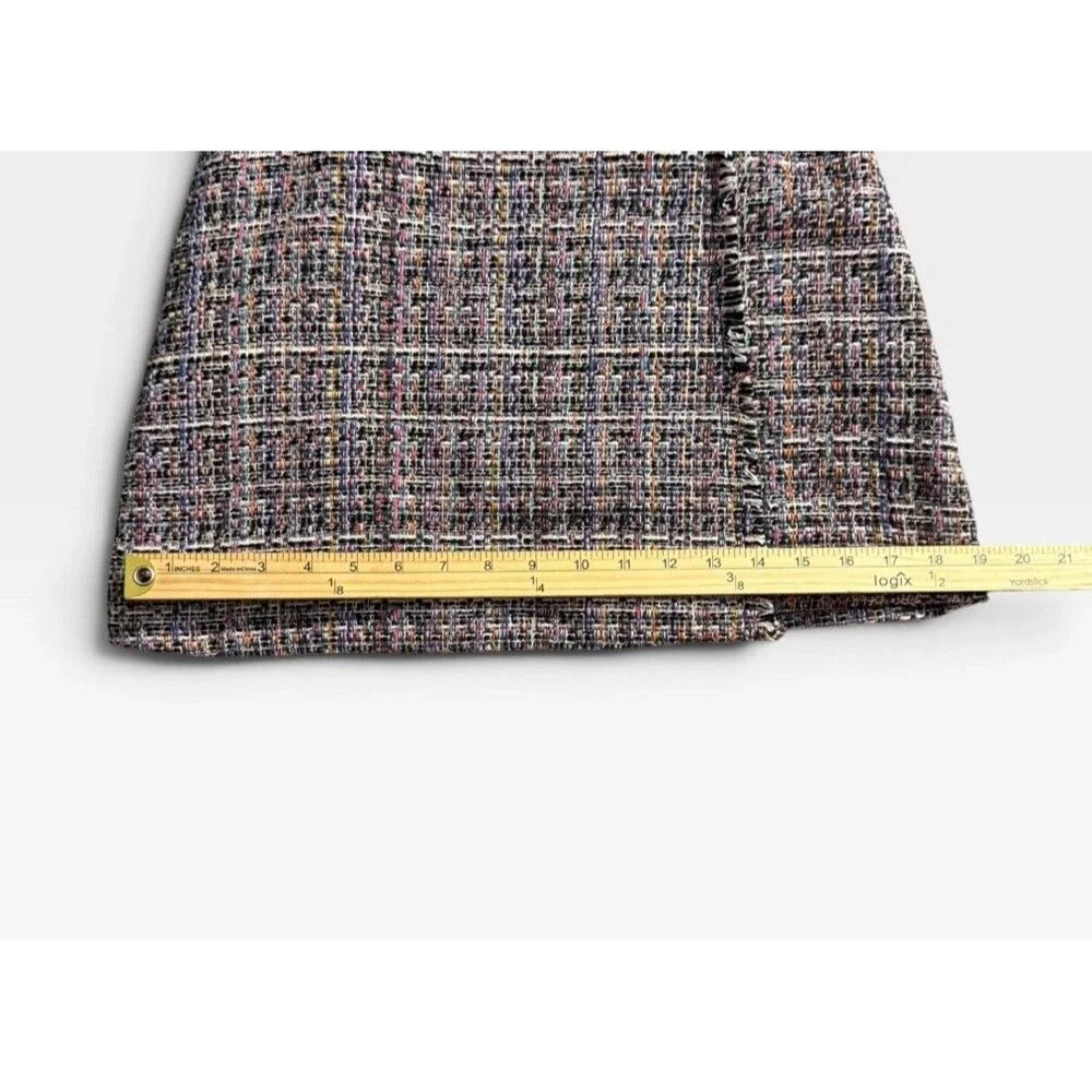NWT Sugar Lips XS Multicolor Tweed Mini Skirt Frayed Hem Wrap Style Modern Prep